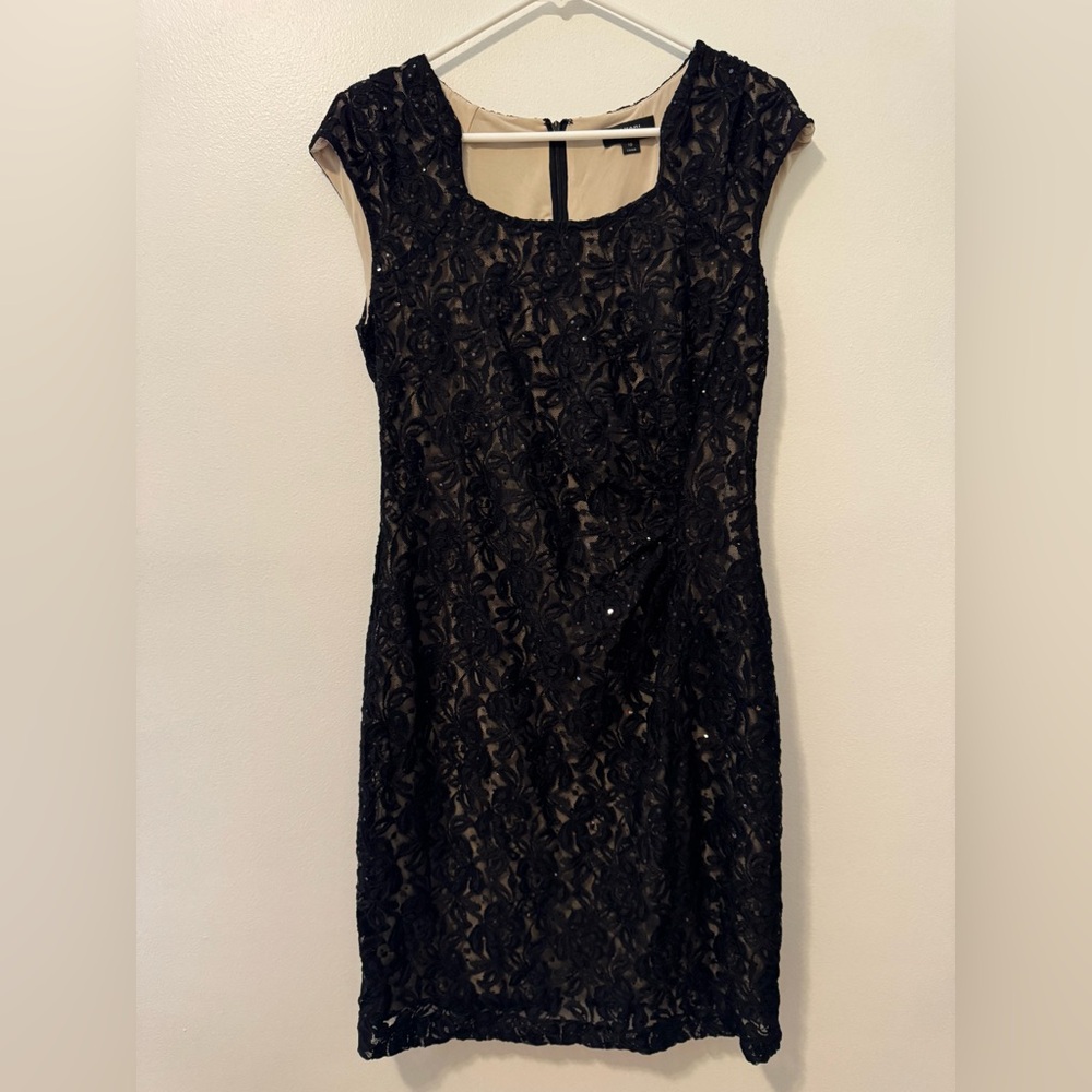 Tahari Black Lace Sequin Mini Dress